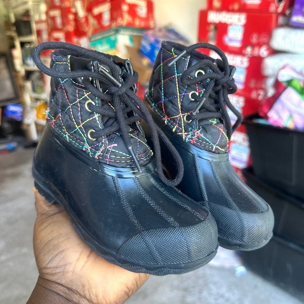 Sperry Port Boot Toddler Girl Duck Boots Size 9 Black Rainbow Winter Boots